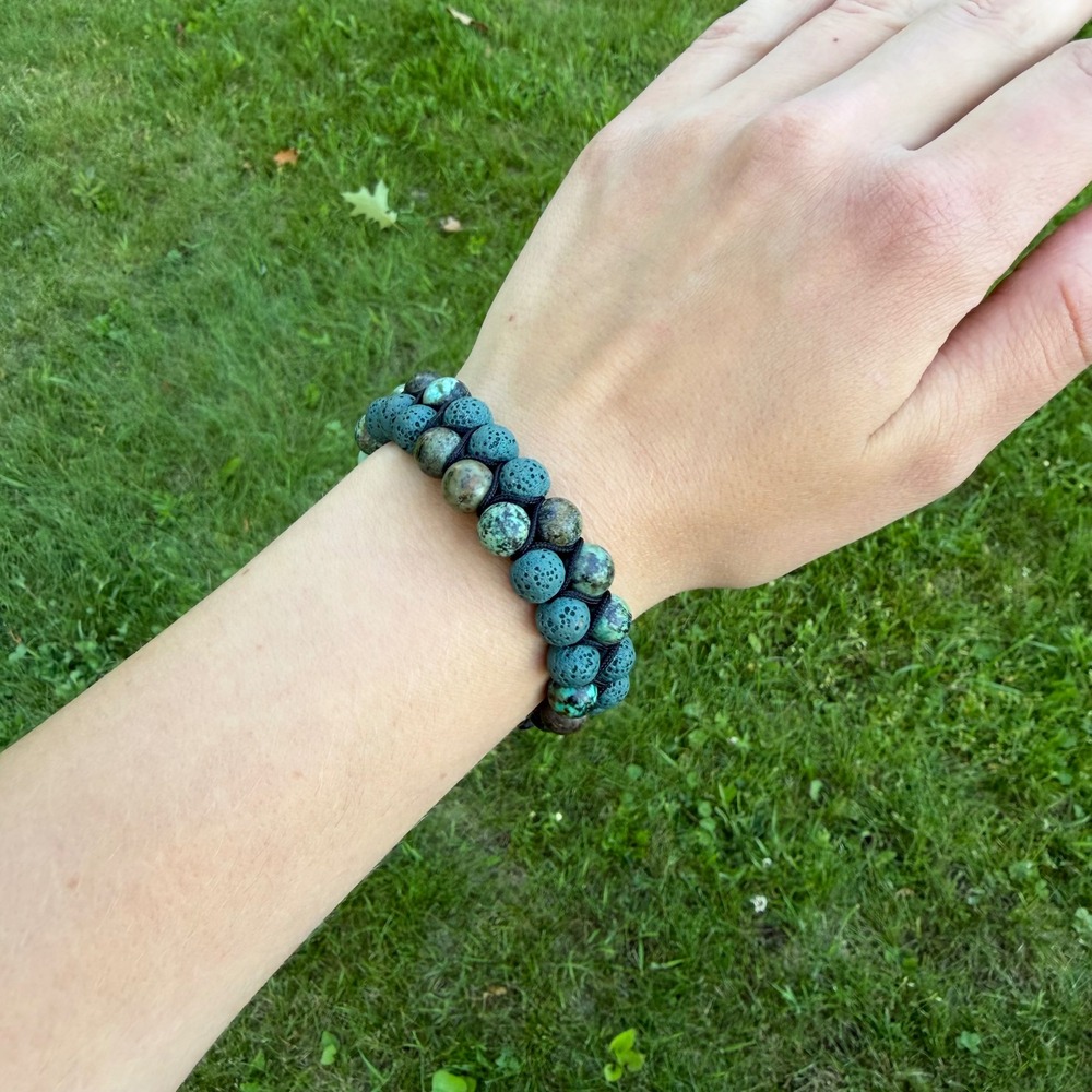 NOGU Green African Turquoise Beaded Shamballa Bracelet Lava Rock Diffuser